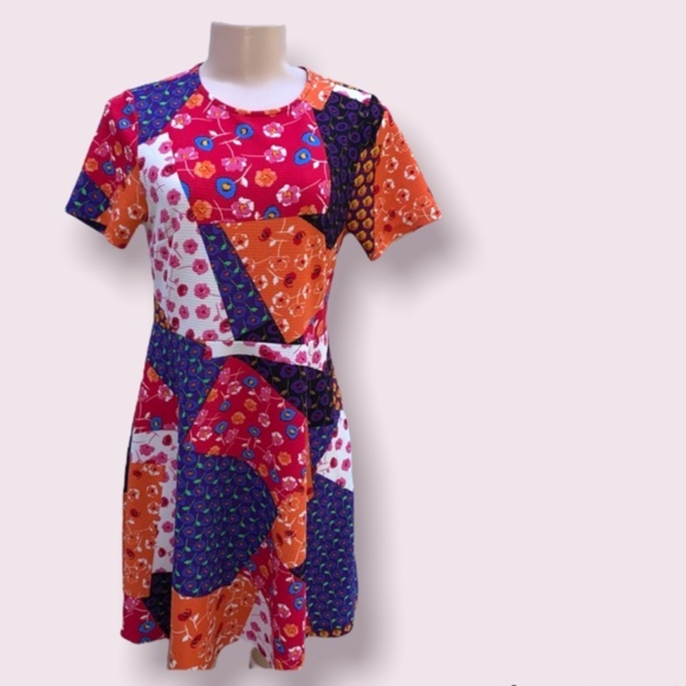 Beige by ECI Patchwork Floral Dress 8P Boho Eclectic Retro Colorful